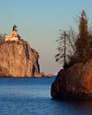 Split Rock Lighthouse with an island on a foreground