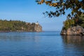 Split Rock Lighthouse in Minnesota, as seen from Little Two Harbors bay on Lake Superior in autumn Royalty Free Stock Photo