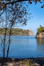 Split Rock Lighthouse in Minnesota, as seen from Little Two Harbors bay on Lake Superior in autumn Royalty Free Stock Photo