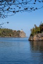 Split Rock Lighthouse in Minnesota, as seen from Little Two Harbors bay on Lake Superior in autumn Royalty Free Stock Photo