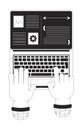 Split screen on laptop for programmer productivity black and white 2D illustration concept