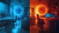 Split Screen Showing Two Scenarios in Modern Office Environment