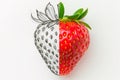 Split screen, simple hand draw sketch of strawberry on white background. Isolated