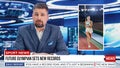Split Screen TV News Live Report: Anchor Talks. Reportage Montage: Young Beautiful Sports Women Sets Royalty Free Stock Photo
