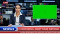 Split Screen TV News Live Report: Anchor Talks, Reporting. Reportage Edit with Picture in Picture Royalty Free Stock Photo