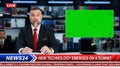 Split Screen TV News Live Report: Anchor Talks, Reporting. Reportage Edit with Picture in Picture Royalty Free Stock Photo