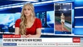 Split Screen TV News Live Report: Anchorwoman Talks. Reportage Montage: Young Beautiful Sports Women Royalty Free Stock Photo