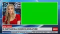 Split Screen TV News Live Report: Female Anchor Talks, Reporting. Reportage Montage with Picture in Royalty Free Stock Photo