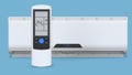 Split system air conditioner. Cool and cold climate control system. Realistic conditioning with remote controller. 3D