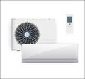 Split system air conditioner inverter. Cool and cold climate control system. Realistic conditioning with remote Royalty Free Stock Photo