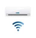 Split system air conditioner inverter. Cool and cold climate control system. Realistic conditioning with WiFi control Royalty Free Stock Photo