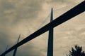 Split tone cable span bridge image from low point view Millau Br Royalty Free Stock Photo