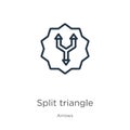 Split triangle icon. Thin linear split triangle outline icon isolated on white background from arrows collection. Line vector sign