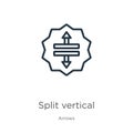 Split vertical icon. Thin linear split vertical outline icon isolated on white background from arrows collection. Line vector sign