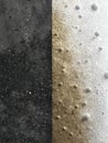Two Contrasting Textures Divided Vertically Showing Bubbles and Speckled Dark Surface Royalty Free Stock Photo