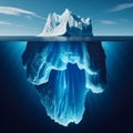 Split View of iceberg in blue ocean, showing vastness beneath the surface Royalty Free Stock Photo