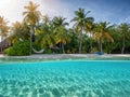 Split view to a tropical beach on the Maldives Royalty Free Stock Photo