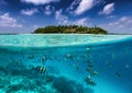 Split view in the Maldives islands