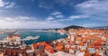 Split waterfront and Marjan hill aerial view, Dalmatia, Croatia. Panoramic summer cityscape of old medieval city Split, Croatia, Royalty Free Stock Photo