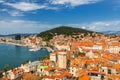 Split waterfront and Marjan hill aerial view, Dalmatia, Croatia. Panoramic summer cityscape of old medieval city Split, Croatia, Royalty Free Stock Photo