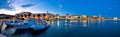 Split waterfront panorama in blue hour Royalty Free Stock Photo