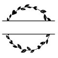Split wedding monogram frame. Hand drawn circle Wreath for wedding invitation, birthday card, Valentins Day decor. Vector