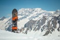 Splitboard Snowboard standing in the alpine mountain snow