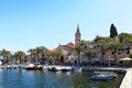 SPLITSKA, CROATIA - JULY 15, 2017: Moored yatchs and boats in the harbor of a small town Splitska - Croatia, island Brac