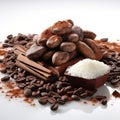 splitting cocoa on a white background