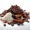 splitting cocoa on a white background