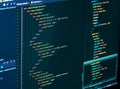 Splitting of html and css in the code editor on the monitor, close up. Web Design and Web development Royalty Free Stock Photo