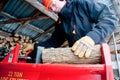 Splitting wood in the woodshed Royalty Free Stock Photo