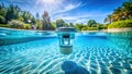 SplitView Photography Captures Pool Chlorine Dispenser in Action A Deep Dive into Aquatic Maintenance Royalty Free Stock Photo
