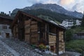 Swiss mountain town Spluegen with wooden house