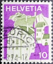 Splugen Graubunden in purple stamp