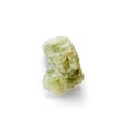 Green spodumene crystal isolated on white background