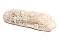 Spoiled loaf of white bread with mold isolated on white background.