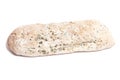 Spoiled loaf of white bread with mold isolated on white background.