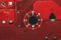 Spoiled motherboard close up. circuit board with dust and defects. micro elements of computer. Intelligent technology abstract
