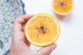 Spoiled orange. The black middle inside the fruit Royalty Free Stock Photo