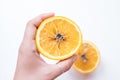 Spoiled orange. The black middle inside the fruit Royalty Free Stock Photo