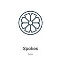 Spokes outline vector icon. Thin line black spokes icon, flat vector simple element illustration from editable sew concept Royalty Free Stock Photo