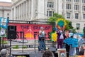 Spokesperson Fari Chamina Trumpe speaking at the Earth Day March in Washington DC.