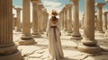 Spokeswoman In White Dress Amidst Ancient Ruins