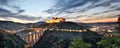 Spoleto, Umbria, Italy. The Albornoziana Fortress and the Tower`s Bridge at sunset. Royalty Free Stock Photo