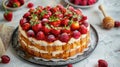 Sponge cake with cream and fresh berries on top