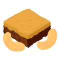 Sponge cake icon isometric vector. Homemade puff sponge cake and cashew nut icon