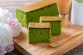Sponge cake with matcha and honey, castella cake,  Japanese sponge cake Royalty Free Stock Photo
