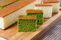 Sponge cake with matcha and honey, japanese sweets, castella cake,  Japanese sponge cake Royalty Free Stock Photo