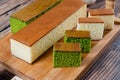 Sponge cake with matcha and honey, japanese sweets, castella cake,  Japanese sponge cake Royalty Free Stock Photo
